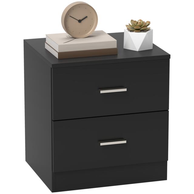 HOMCOM Bedside Table with 2 Drawers, Modern Nightstand, Cabinet Drawers Side Storage Unit for Bedroom, Living Room, Black