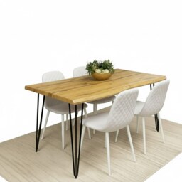 wooden Dining Table Set and 4 White Faux Leather Chairs Dining Room Furniture