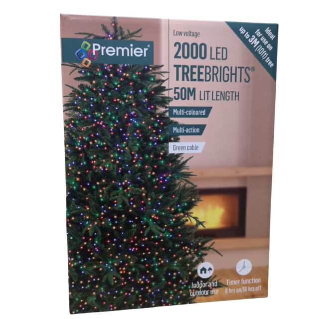 2000 LED 50m Indoor Outdoor Christmas Multi Function Mains Operated String Lights with Timer in Multicoloured
