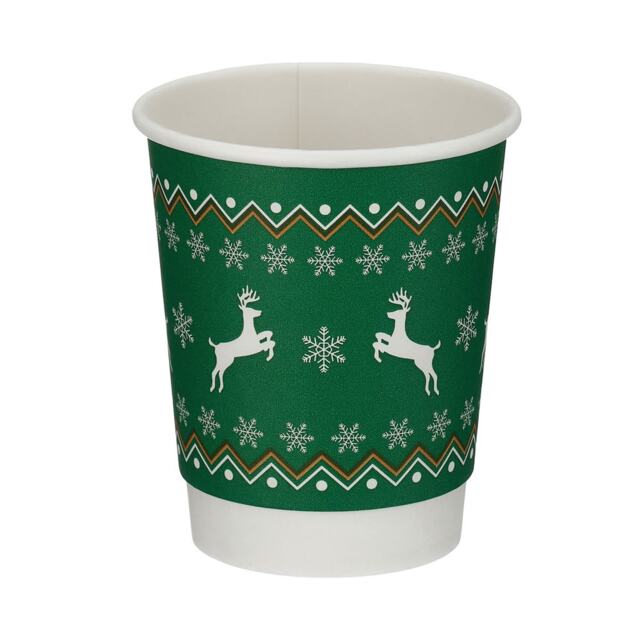 500 x Go-Pak Christmas 8oz Double Wall Paper Cups Festive Hot Drink Cups