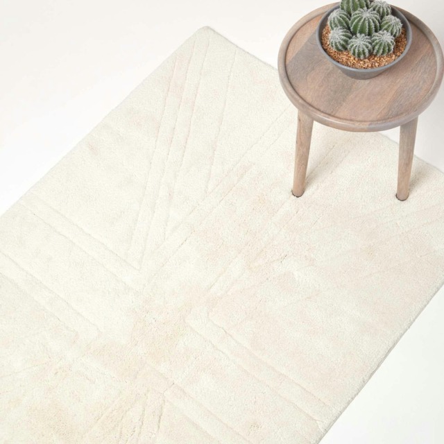 Homescapes Cotton Tufted Rug Union Jack Plain Embossed Mat Ivory Cream - 90 x 150 cm Cream Ivory cream