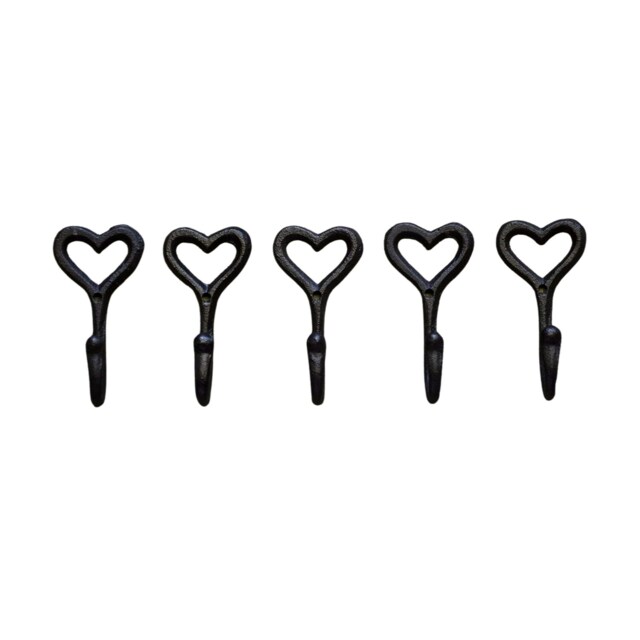 Marco Paul Set of 5 iron Wall Mounted Love Heart Coat Rack and Hooks Home Décor Black One Size