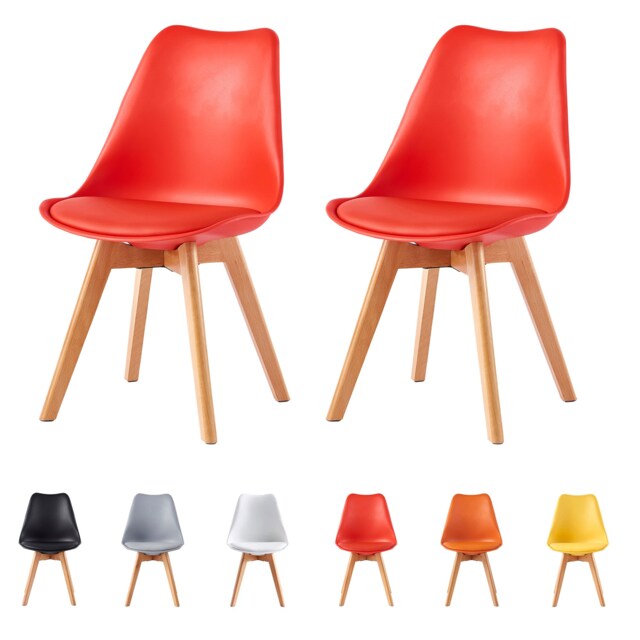 Set of 2 Dining Chairs with Solid Wooden Legs and Seat Cushion Pad Red - Eva by MCC