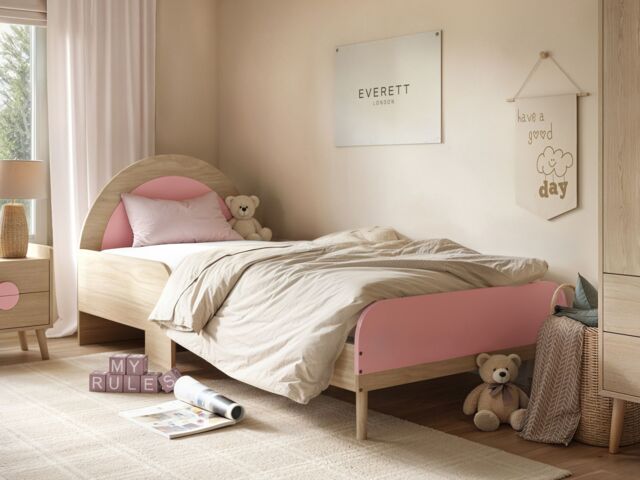 Flair Noah Single Curved Headboard Bed Oak & Pink