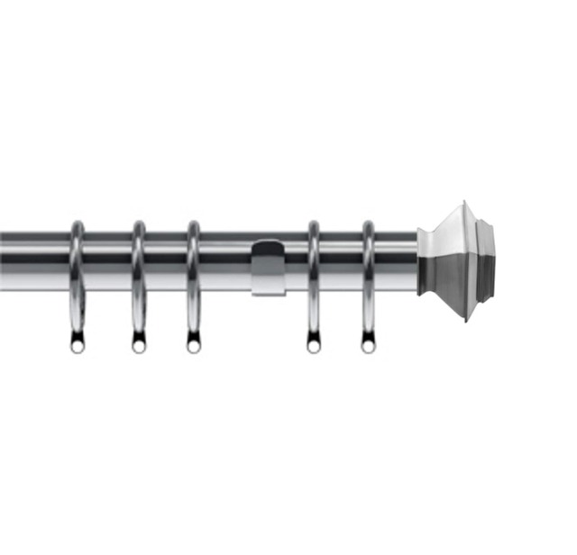 35mm Fixed Length Metal Curtain Pole Set Satin Silver Aztec Finial 270cm Silver Silver