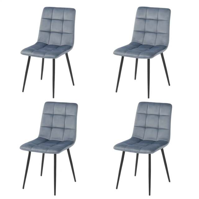 Set Of 4 Plush Velvet Padded Dining Chairs With Metal Legs Home Furniture Blue Blue