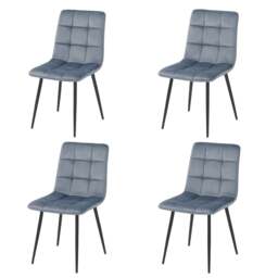 Set Of 4 Plush Velvet Padded Dining Chairs With Metal Legs Home Furniture Blue Blue
