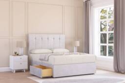 "Sloomy Highbury Silver Plush Divan Bed With Mattress 2 Drawers Footend With 54"" Floor Standing Headboard 4'6 Double Silver Silver Double 1"