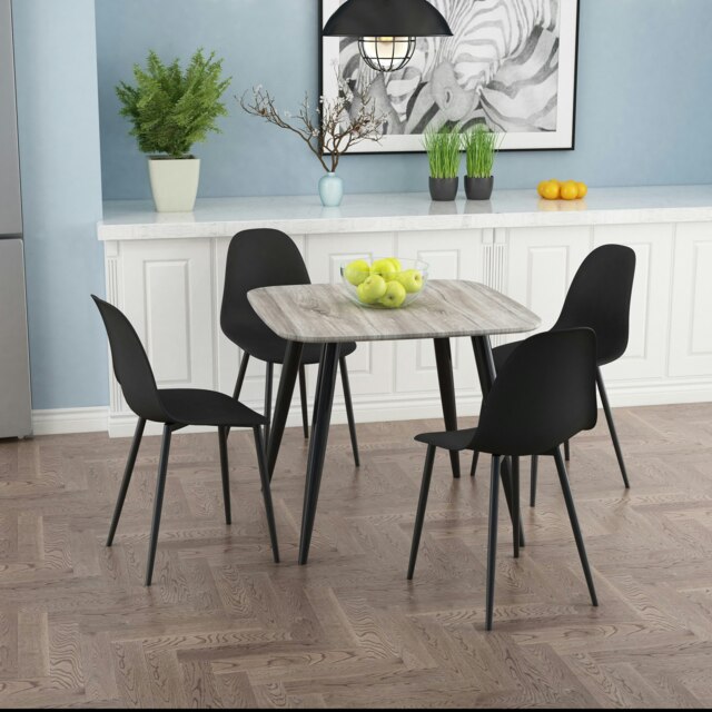 Aspen Grey Oak Effect 80cm Square Dining Table with 4 Moulded Curve Design Chairs - Compact Kitchen and Dining Set Grey Grey Oak Effect One Size 1