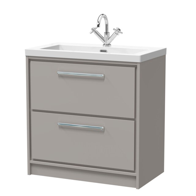Balterley Modern Bathroom Floor Standing 2 Soft-Close Drawer Vanity Fireclay Basin Grey Pebble Grey 845 x 813 x 462mm