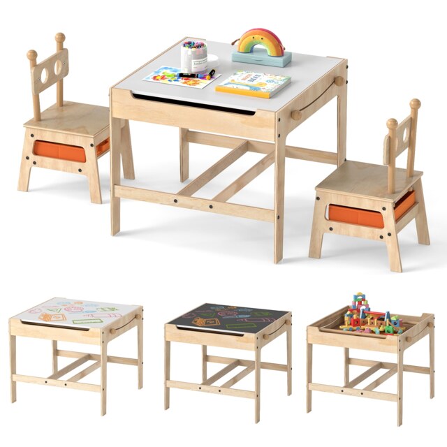 COSTWAY 4 in 1 Kids Activity Table and Chairs Set Orange