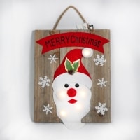Christmas Home Decoration Battery Operated Novelty Santa Wooden Frame Wall Decoration with 6 Small Warm White Bulbs