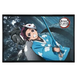 Gloss Black Framed Demon Slayer Tanjiro & Urokodaki Maxi Poster Multi