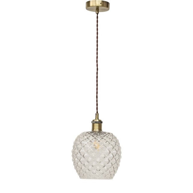 Baine - Clear Textured Glass Antique Brass Retro Pendant Fitting