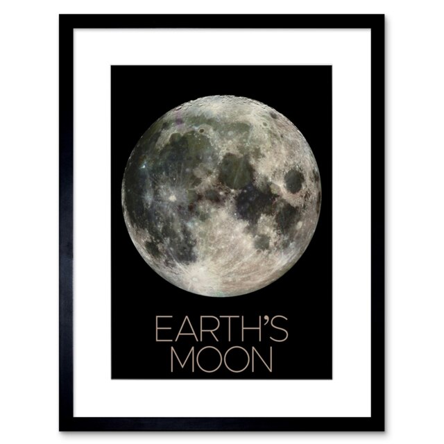 "NASA Our Solar System Earth's Moon Lunar Galileo Image 9x7"" Black Framed Wall Art Print"