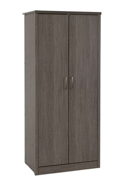 Lisbon 2 Door Wardrobe - L53.5 x W81.5 x H187 cm - Black Wood Grain Grey