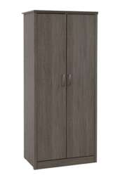 Lisbon 2 Door Wardrobe - L53.5 x W81.5 x H187 cm - Black Wood Grain Grey