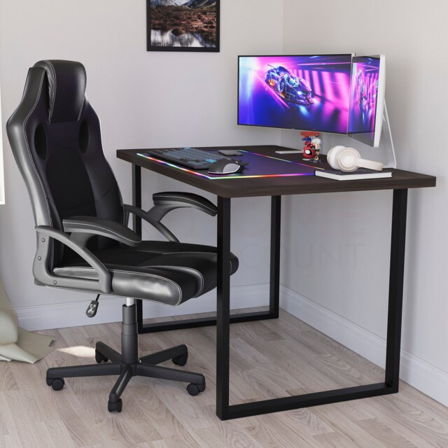 Vida Designs Gaming Computer Office Desk Table With U Shape Legs - Walnut