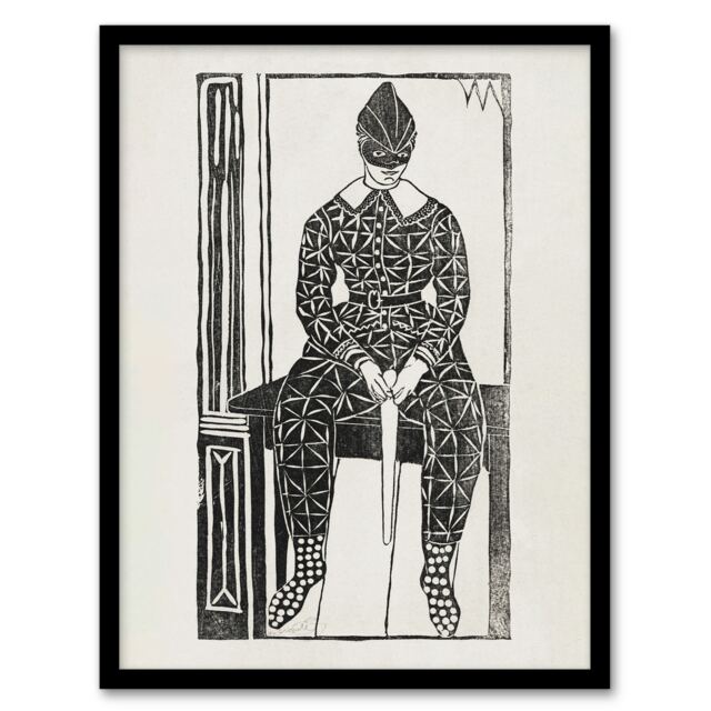 "Harlequin Clown Portrait De Mesquita Framed Wall Art Print 12X16"""