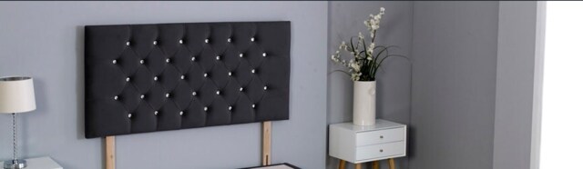 "Black Plush Velvet Chesterfield Headboard Black 6FT Superking 20""inch Headboard"