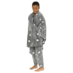 KAV Glow in the Dark Fleece Blankets Super Soft Warm Toddlers Fluffy Blanket for Boys, Girls and Kids (Grey - Moon Stars Print)