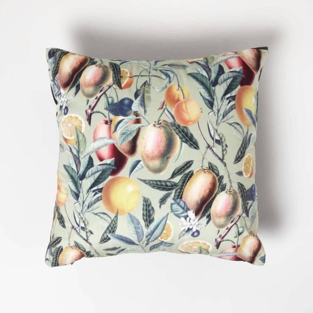 Homescapes Mango Tree Green Filled Velvet Cushion - 46 x 46 cm Green 46 x 46 cm 1