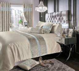 Intimates Topaz Crushed Velvet Diamante Duvet Cover & Pillowcase Set Cream Natural Single