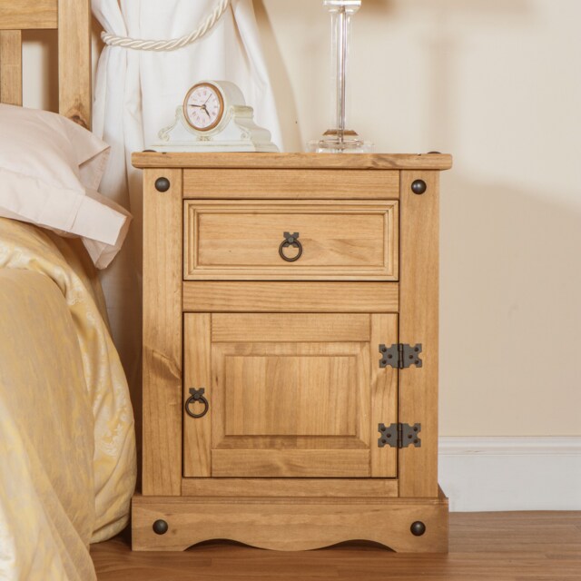Corona Premium Bedside Cabinet - Mexican Pine Design with Dovetail Drawer and Metal Hardware Brown Antique Waxed Pine One Size 1
