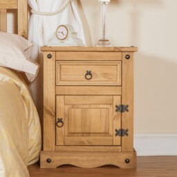 Corona Premium Bedside Cabinet - Mexican Pine Design with Dovetail Drawer and Metal Hardware Brown Antique Waxed Pine One Size 1