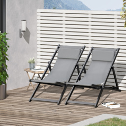 Outsunny 2Pcs Texteline Chaise Lounge Recliner Chair Adjust Lounger Patio Grey Grey