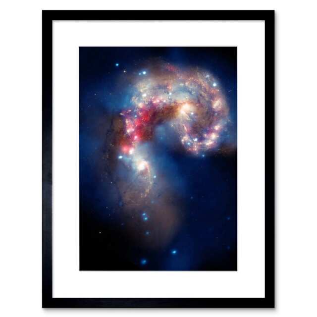 "NASA Hubble Space Antennae Galaxies Colliding Pair Mosaic 9x7"" Black Framed Wall Art Print"