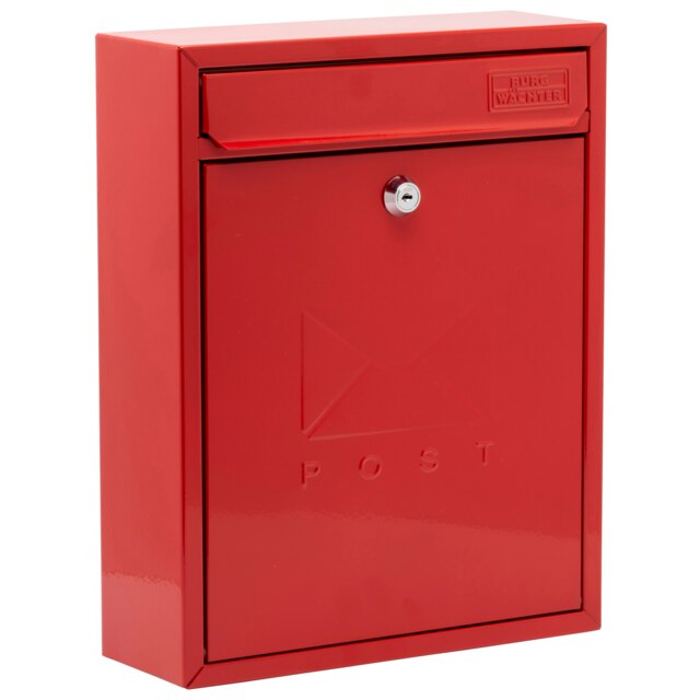 Burg-Wachter Red Compact Wall Mounted Galvanised Steel Post Box - 26x33x9cm Red Red