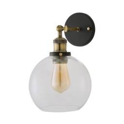 ValueLights Sheridan Black and Gold Wall Light Amber Glass Shade