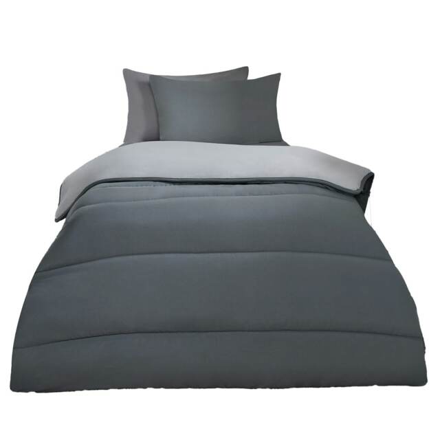OHS Coverless Reversible 10.5 Tog Duvet And Pillowcase Bedding Set, Single - Grey/Silver