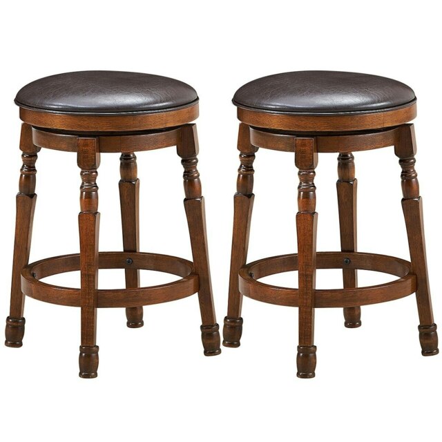 COSTWAY Set of 2 Bar Stools Kitchen Pub Chair 360 °Swivel Brown