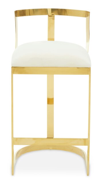 Orsina Ivory Velvet Bar Stool, Gold Finish Bar Chair, Curved Backrest with Plump Seat, Kitchen Bar Stool for Home