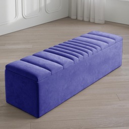 Safar 90cm Large Ottoman Storage Box - Naples Shoes Bench - Blue Lined Upholstery Blanket Storage Box