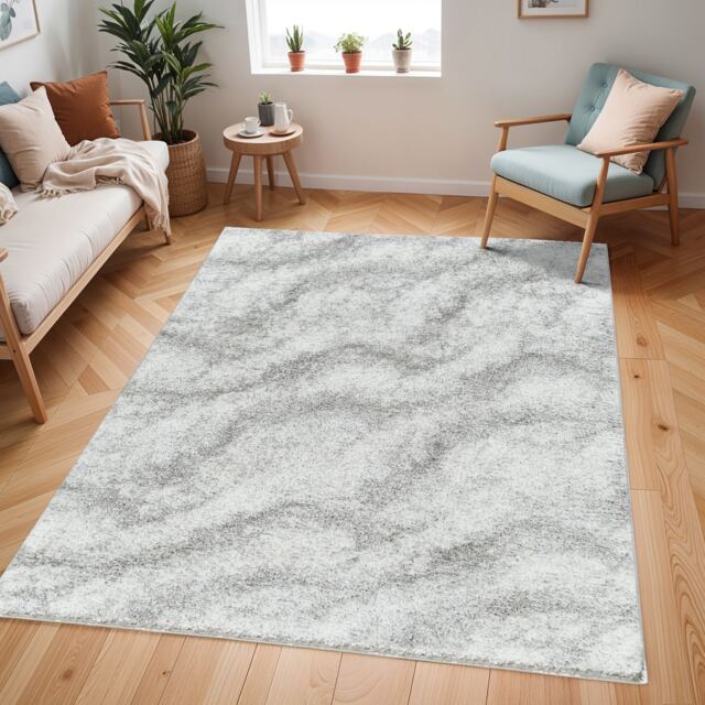 LIVABLISS Cloudy Shaggy-Solid Color Plush Soft Pile Rug 160 x 213 cm Ivory Grey