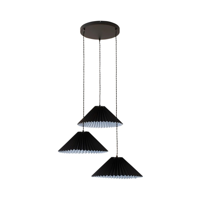 ValueLights Akira Black 3 Way Pendant Ceiling Light Pleat Shade and Bulbs