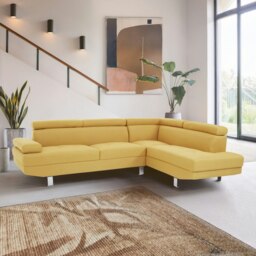 Interiors By Premier Contemporary Ochre Linen Corner Sofa, Velvet Upholstered Mid Century Sofa, Refined Sofa For Livingroom Yellow Four Seater