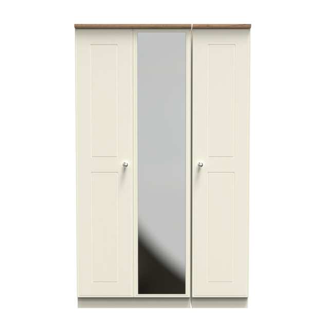 Albert Triple Mirror Wardrobe in Cream Ash & Riviera Oak (Ready Assembled) Cream Cream Ash & Riviera Oak