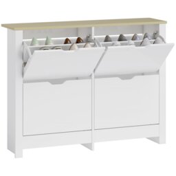 HOMCOM 16-Shoe Storage Cabinet 4 Shelves 4 Drawers Tabletop White White High gloss white 105L x 26W x 80H cm