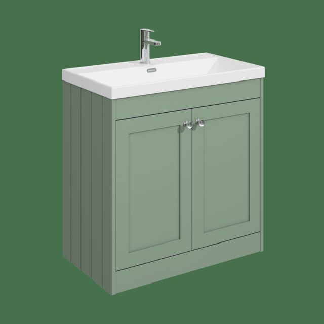 Balterley Floor Standing 2 Door Unit with Thin Edge Basin 1 Tap Hole Green 800 x 800 x 453mm
