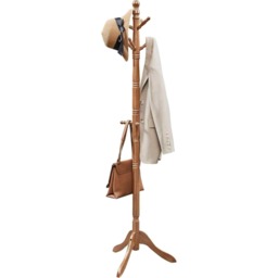 Freestanding Wooden Coat Tree with 10 Hooks, Hallway Coat Stand for Hats, Bags and Jackets, Caramel Brown