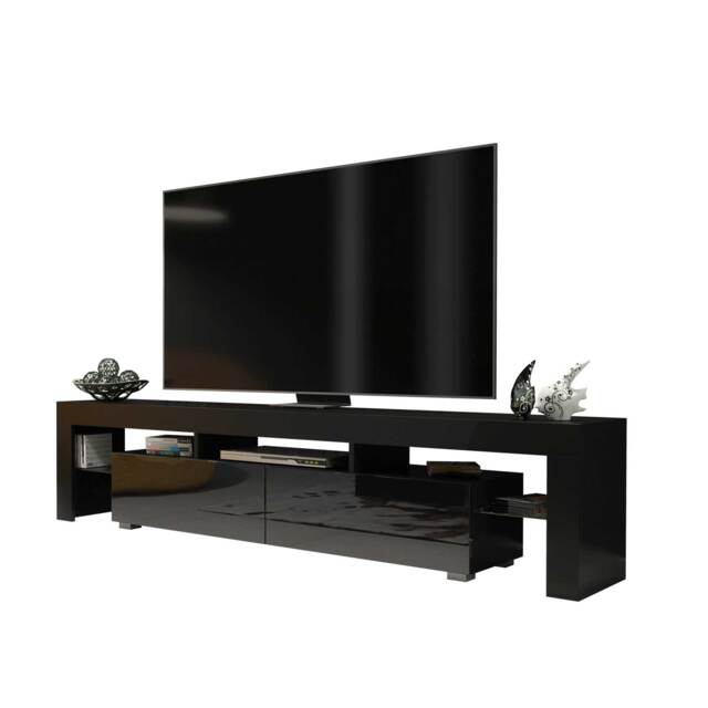 TV Unit TV Stand Black High Gloss Media Console Sideboard Storage Cabinet 200cm