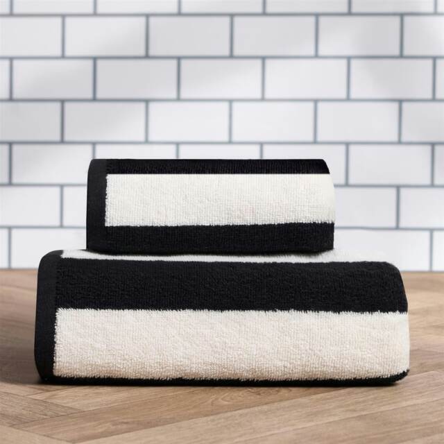 OHS 2 Pack Luxury 100% Cotton Stripes Jacquard Absorbent Quick Drying Bath Towel Multi Monochrome Bath towel