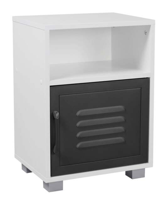 Industrial Wooden Bedside Cabinet with Metal-Door White 1