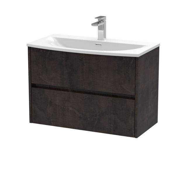 Balterley Chartley Contemporary 2 Drawer Wall Hung Vanity Unit with Curved Basin, Metallic Slate, 800mm