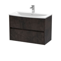 Balterley Chartley Contemporary 2 Drawer Wall Hung Vanity Unit with Curved Basin, Metallic Slate, 800mm