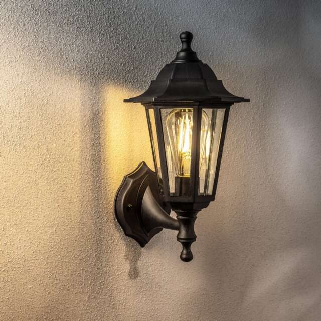 CGC Yasmin Black Polycarbonate Outdoor Lantern Wall Light Black Black Height: 35.6 cm, Depth: 21.2 cm